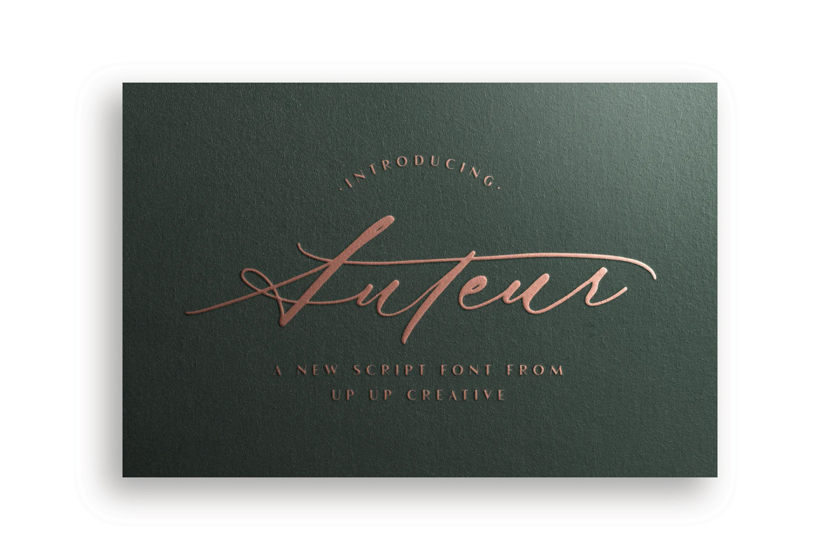 Image introducing the script font Auteur, a new script font from Up Up Creative.